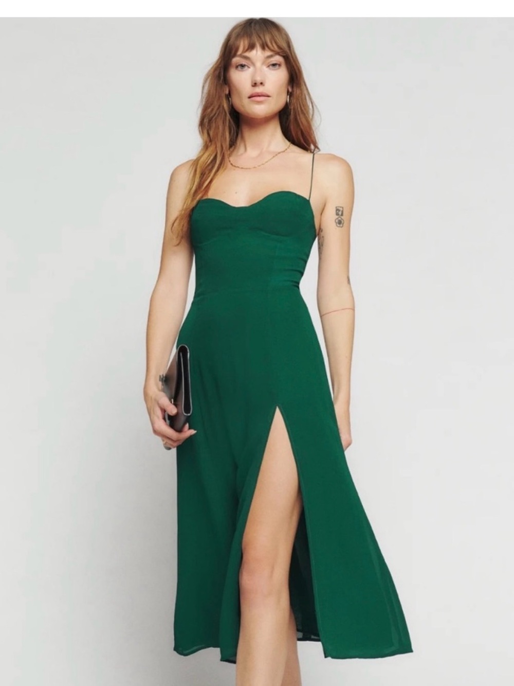 Juliette Emerald Green Spaghetti Strap Midi Dress - Picture 2 of 7